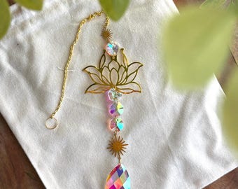 Lotus Crystal Sun Catcher, Rainbow Maker for Yoga Studio, Spiritual Housewarming Gift
