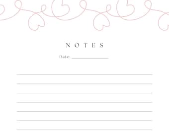Girly, Blush Pink Lined Heart Pattern Notes Page Perfect for College Students, Work, or Staying Organized