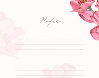 Girly, Blush Pink Tulip Pattern Notes Page Perfect for College Students, Work, or Staying Organized