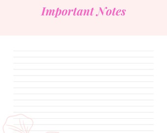 Light Pink Floral Pattern Notes Page Perfect for College Students, Work, or Staying Organized