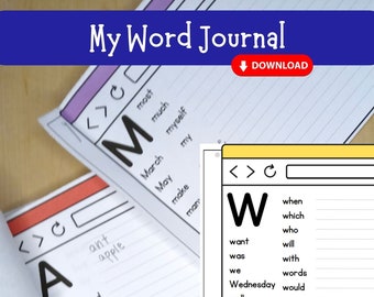Printable vocabulary and word bank list writing journal-word lists for kindergarten, 1st grade, and 2nd grade writing, homeschool printable