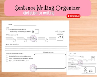 Organizador gráfico de escritura de oraciones imprimible: para jardín de infantes, escritura de 1.° y 2.°, puntuación, uso de mayúsculas y hoja de trabajo para educación en el hogar
