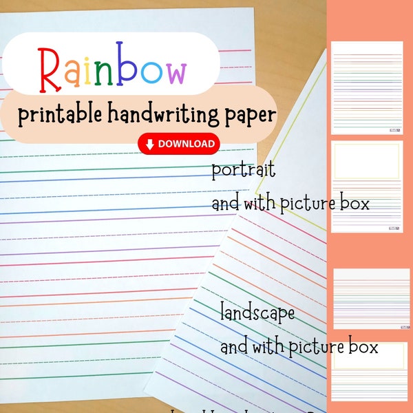 Printable kid's handwriting paper-rainbow lined paper for preschool and kindergarten. Homeschool printables for handwriting practice