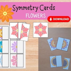 Flower Symmetry Matching Cards- Printable for toddler, preschool, and kindergarten, homeschool activity and busy box printable
