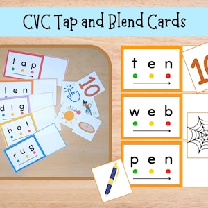 Tarjetas didácticas CVC Tap and Read: aprenda a leer: fonética imprimible para sonidos de consonantes y vocales de preescolar, jardín de infantes y primer grado