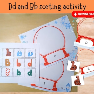 Actividad de clasificación de letras D y B para preescolar y jardín de infantes: actividad de lectura para disléxicos para la escuela en el hogar y el aula, carpeta de aprendizaje, combinación