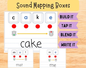 Sound boxes/word mapping cards: Phonics, kindergarten, 1st grade, sound blend, word work, science of reading, for homeschool and lit centers