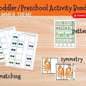 Afdrukbare activiteitenbundel voor peuters, kleuters en kleuterscholen - symmetrie, matching en patroonstroken, leermateriaal voor thuisonderwijs