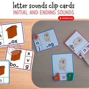 Beginning and Ending Letter Sounds Clip Card Printable-CVC phonics word work kindergarten and 1st grade, homeschool printable, task cards