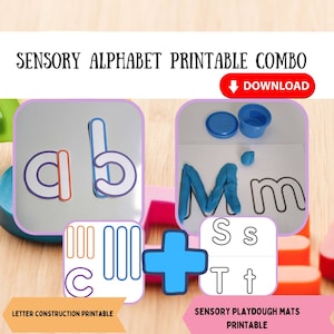 Imprimibles sensoriales del alfabeto: construcción de letras y tapete de plastilina para preescolar y jardín de infantes, actividad motora fina para el reconocimiento de letras