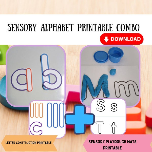 Sensory alphabet printables-letter construction and playdough mat for preschool and kindergarten, fine motor activity for letter recognition