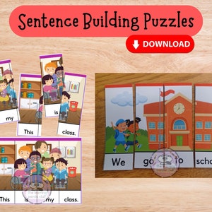 Satzbau druckbare - Satz schreiben Aktivität und machen Sie ein Puzzle für Kindergarten und 1.