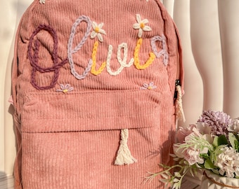 Personalisierter Kindernamenrucksack, benutzerdefinierter Namerucksack, handgefertigter Cordrucksack, personalisierte Schultaschen für Kinder, Geschenk für Kleinkinder