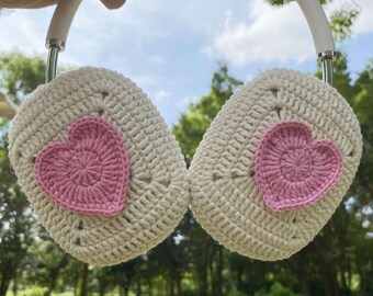 Gehäkelte Herz AirPods Max Kopfhörer-Abdeckungen, rosa Herzentwurf, AirPods Max-Abdeckung, Sony XM4 / XM5-Abdeckung, handgemacht, Geschenk für sie