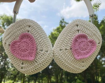 Gehäkelte Herz AirPods Max Kopfhörer-Abdeckungen, rosa Herzentwurf, AirPods Max-Abdeckung, Sony XM4 / XM5-Abdeckung, handgemacht, Geschenk für sie