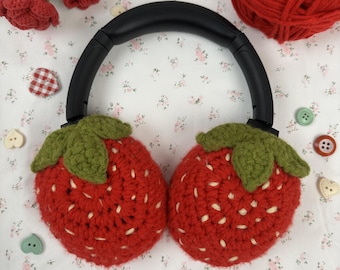 Crochet AirPods Max Headphone Covers,Strawberry design,AirPods Max Cover,Sony XM4/XM5 Cover,Handmade ,Gift For Her,music lover gift