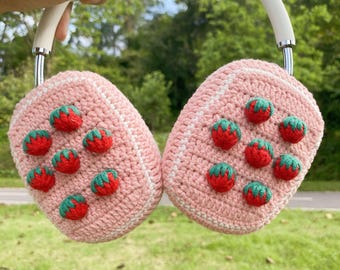 Strawberry AirPods Max Headphone Covers,Crochet AirPods Max Cover,Sony XM4/XM5 Cover,Handmade ,Gift For Her,Gifts