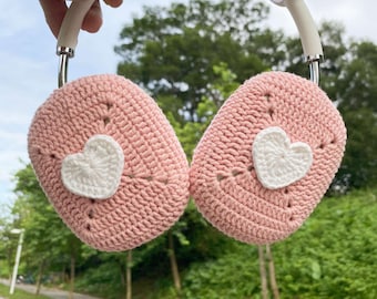 Gehäkelte Herz AirPods Max Kopfhörer-Abdeckungen, rosa Herzentwurf, AirPods Max-Abdeckung, Sony XM4 / XM5-Abdeckung, handgemacht, Geschenk für sie