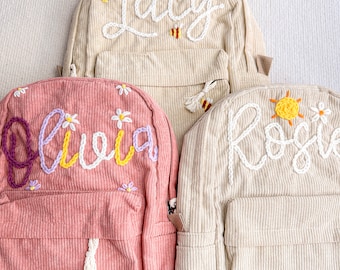 Personalisierter Kindernamenrucksack, benutzerdefinierter Namerucksack, handgefertigter Cordrucksack, personalisierte Schultaschen für Kinder, Geschenk für Kleinkinder
