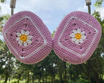 Pink daisy Crochet AirPods Max Headphone Covers,Woman headphones decoration,Airpods max cover, Sony XM4 Case,Sony XM5 case,Gift For Her
