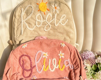 Personalisierter Kindernamenrucksack, benutzerdefinierter Namerucksack, handgefertigter Cordrucksack, personalisierte Schultaschen für Kinder, Geschenk für Kleinkinder
