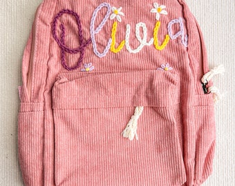 Mochila de nombre personalizado, mochila de nombre de niño personalizada, mochila de pana hecha a mano, bolsa escolar para niños, regalo para niños pequeños, mochila para niños