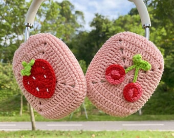 Crochet AirPods Max Headphone Covers,Strawberry and cherry design,AirPods Max Cover,Sony XM4/XM5 Cover,Handmade ,Gift For Her