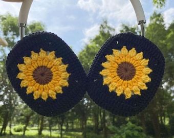 Zonnebloem gehaakte AirPods Max-hoofdtelefooncovers, Sony XM4/Sony XM5 Cover, Airpods max-hoesje, handgemaakt, cadeau voor haar, hoofdtelefooncadeaus