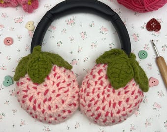 Crochet AirPods Max Headphone Covers,Strawberry design,AirPods Max Cover,Sony XM4/XM5 Cover,Handmade ,Gift For Her,music lover gift