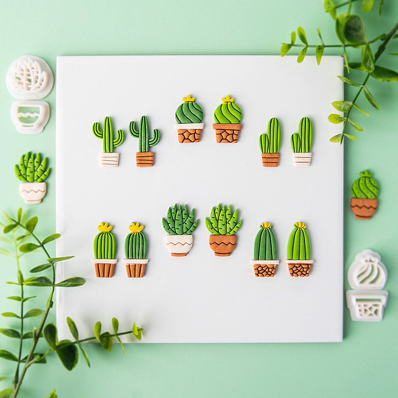 KEOKER Clay Cutters for Polymer Clay Jewelry, Cactus Polymer Clay Cutters  for Earrings Jewelry Making, 10 Shapes Potted Plant Clay Earrings Cutters