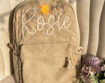 Personalisierter Kindernamenrucksack, benutzerdefinierter Namerucksack, handgefertigter Cordrucksack, personalisierte Schultaschen für Kinder, Geschenk für Kleinkinder