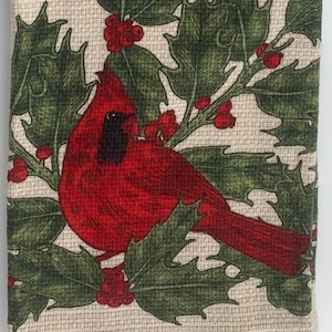 Christmas Cardinal and Mistletoe Hanging Dish Towel