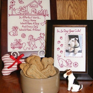 Dog&#39;s Perfect World Redwork Embroidery Pattern