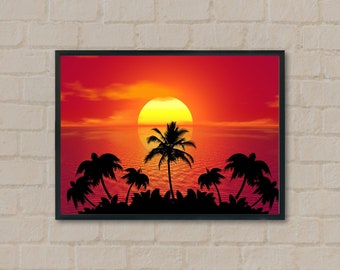 Sunset Palm Trees Digitale | Wanddecoratie | Muurfotografie | Woondecoratie | Decor | Afdrukbare kunst aan de muur | Badkamer Decor| Office Wanddecoratie