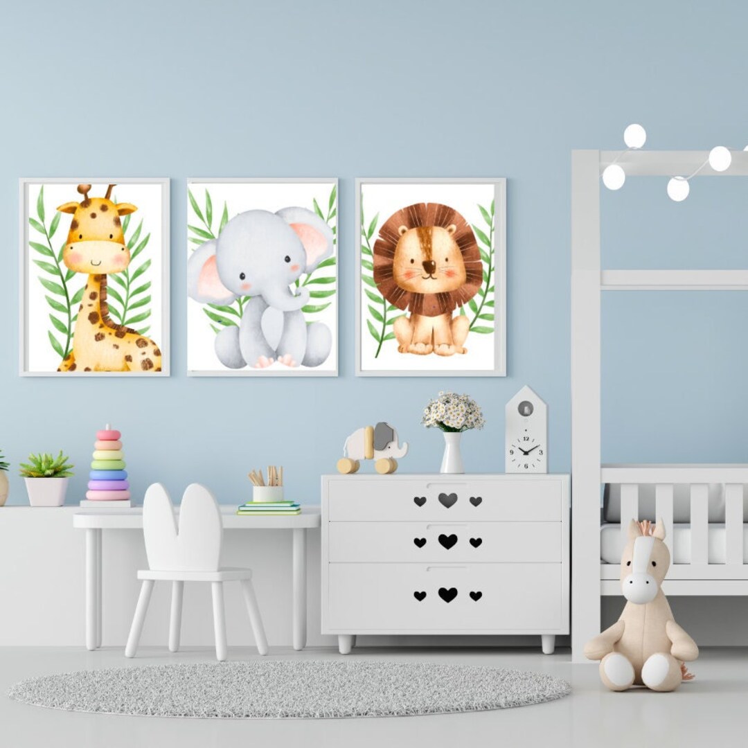 Baby Animal Print Set of 3 for Safari Nursery & Kids Room Decor, Jungle ...