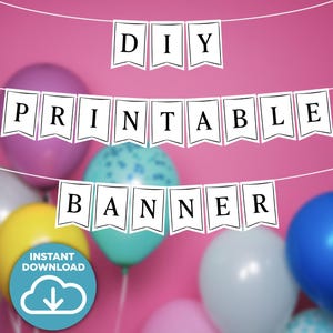 Banner imprimible para fiesta de cumpleaños, decoración de baby shower, tablón de anuncios, decoración para eventos, diseño simple en mayúsculas, diseño de cola de golondrina, descarga instantánea.