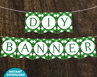 Green Plaid Printable Banner, St. Patrick's Day, DIY Decor (PDF)