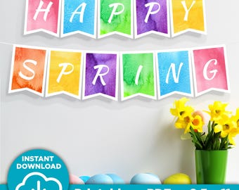 Cute Printable Spring Banner, Easter Party Decoration, Bulletin Board, Event Decor, Pastel Watercolor, Swallowtail Design, Instant Download