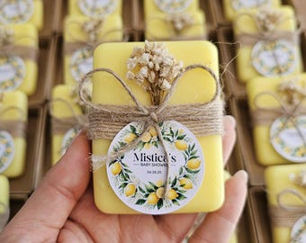 Lemon Blossom Soap | Handcrafted Citrus Theme | Live Flowers & Jute | Custom Labels | Party Shower Favor | 2 oz