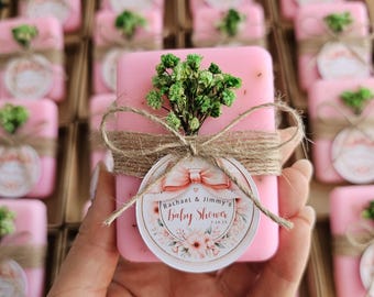 Bow Soap Party Favors | Custom Baby Shower Soap Gifts | Floral Bow Soaps with Personalized Tags | Girl Baby Shower Favors | 2 oz