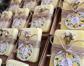 Lemon Soap Favors | Lemon Themed Guest Favors | Custom Tags for Baby Shower, Communion, Bridal Events | Live Flowers | 2 oz