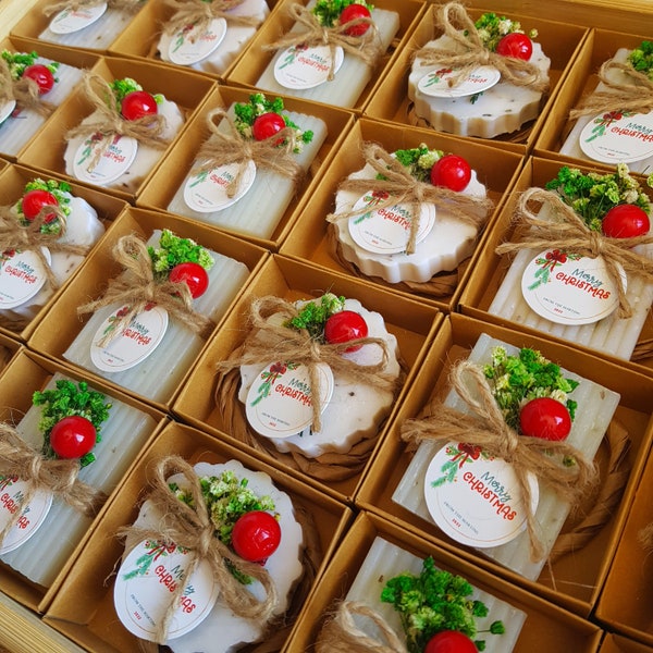 Bulk Christmas Gifts for Guests, Personalized Christmas Scent Soap Favors, Personalized Holiday Favors Bulk