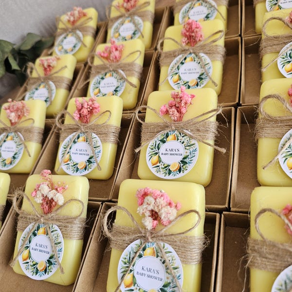 Bonbons au savon au citron | Cadeaux de naissance au citron | Cadeaux d'anniversaire aux agrumes | Cadeaux pour savons personnalisés | Cadeaux de douche nuptiale | 2 onces