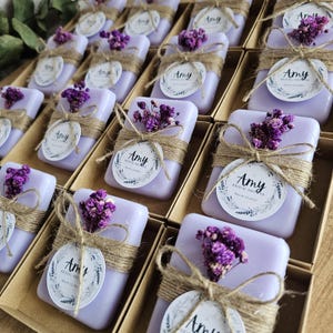 Custom Lavender Soap Favors  Wedding, Baby Shower, Party Gifts - Handmade Floral Guest Soap - Elegant Personalized Favors