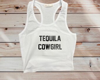 Tequila Cowgirl Cropped Tank Top – Western Party Shirt for Women