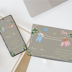 Rustic Gender Reveal Invitation Template Set, Animated Gender Reveal Evite, Pregnancy Announcement Baby Reveal Invite, Digital Download