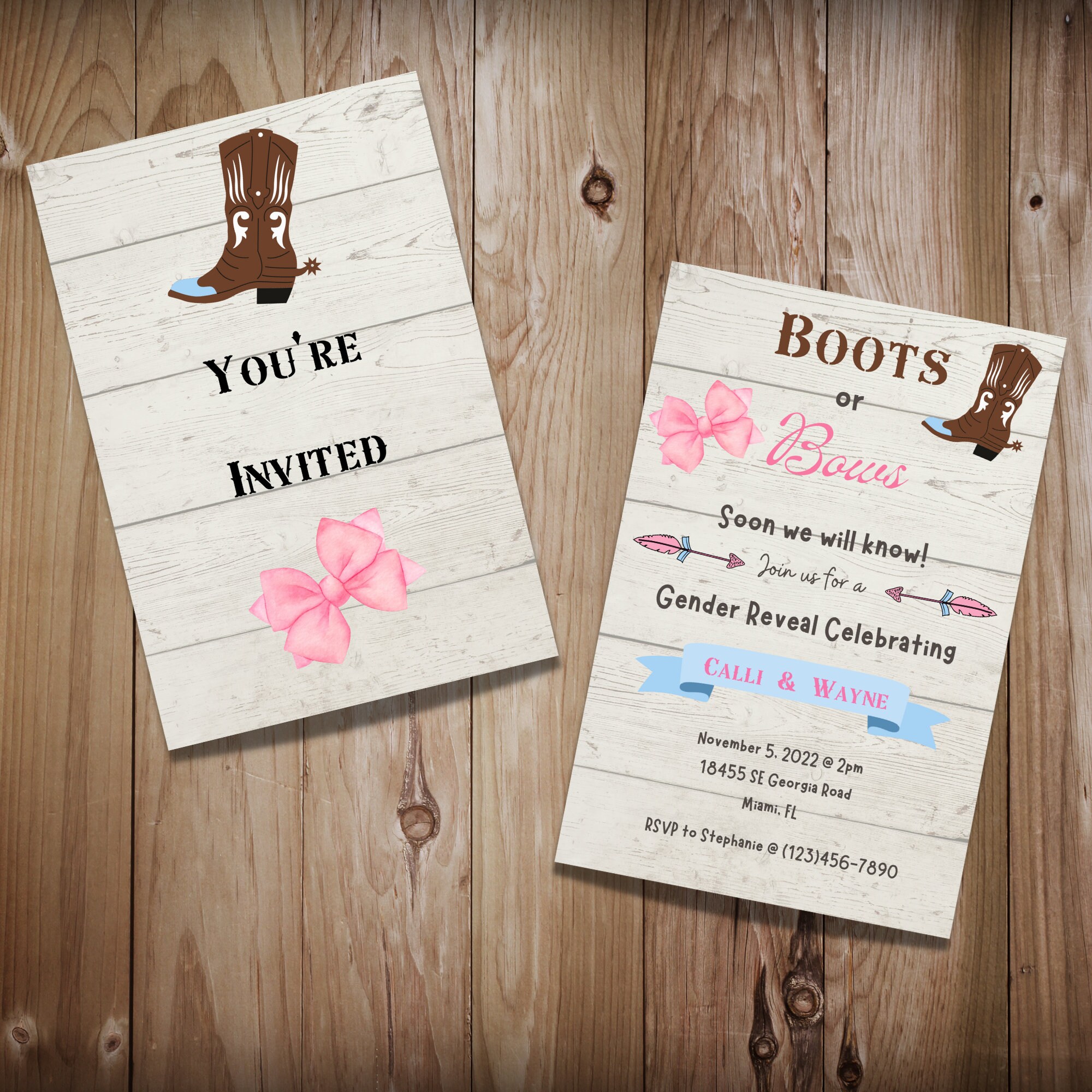 Rustic Gender Reveal Invitation Template Set for Baby Reveal Party ...