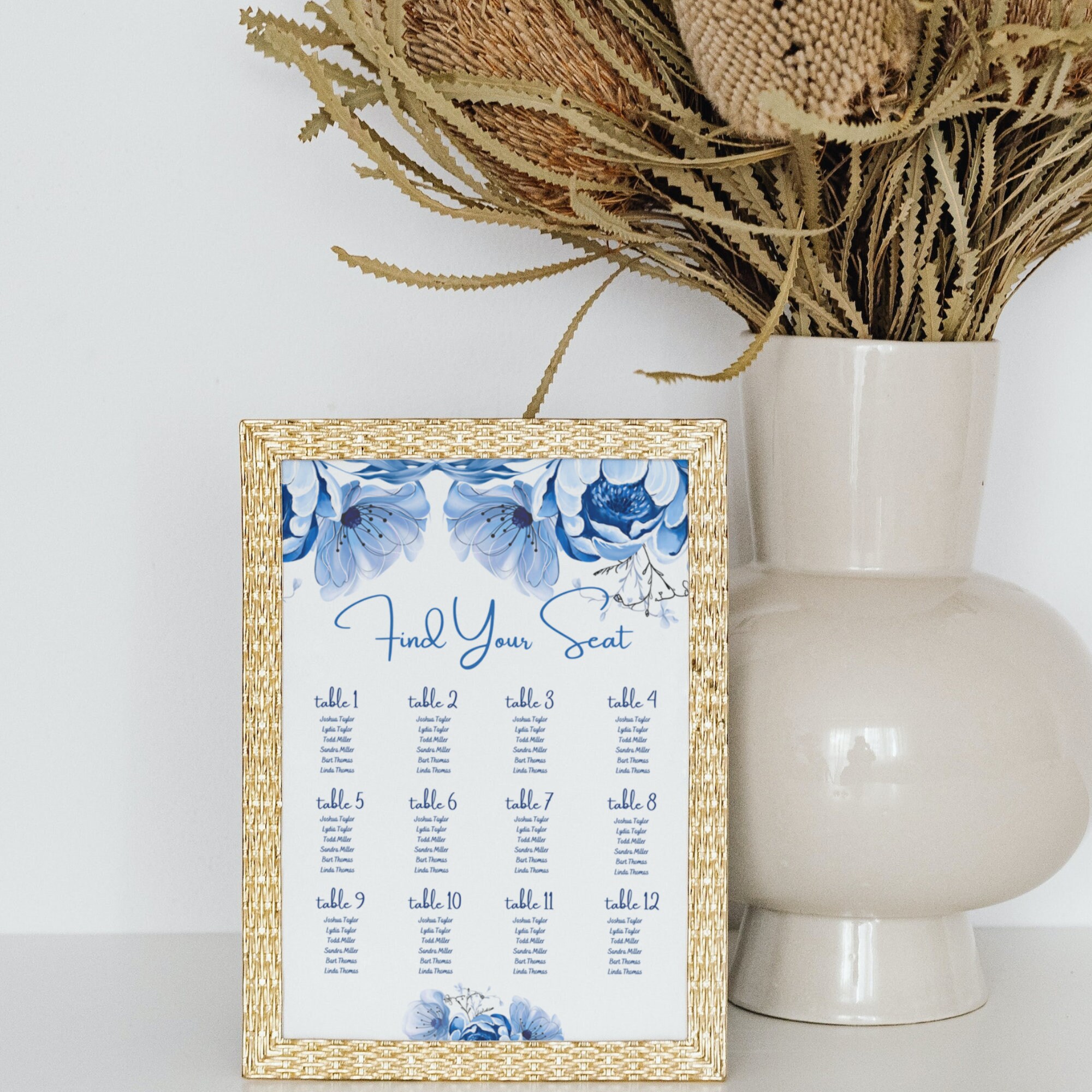 Dusty Blue Wedding Seating Chart Template, Bridal Shower Seating Chart ...
