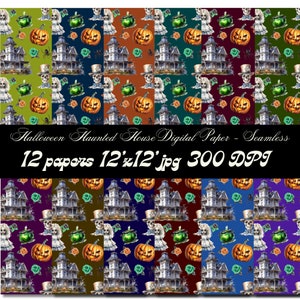 Halloween Haunted House Seamless Digital Paper 12-Pack, Junk Journal Halloween Paper, Creepy Halloween Scrapbooking Paper, Instant Download