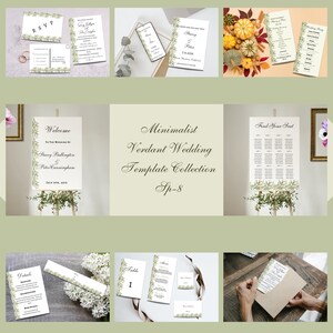 DIY Minimalist Green Leaves Printable Wedding Invitation Set for Brides, BOHO Wedding Invitation Set for Women, Wedding E-Vites for Brides